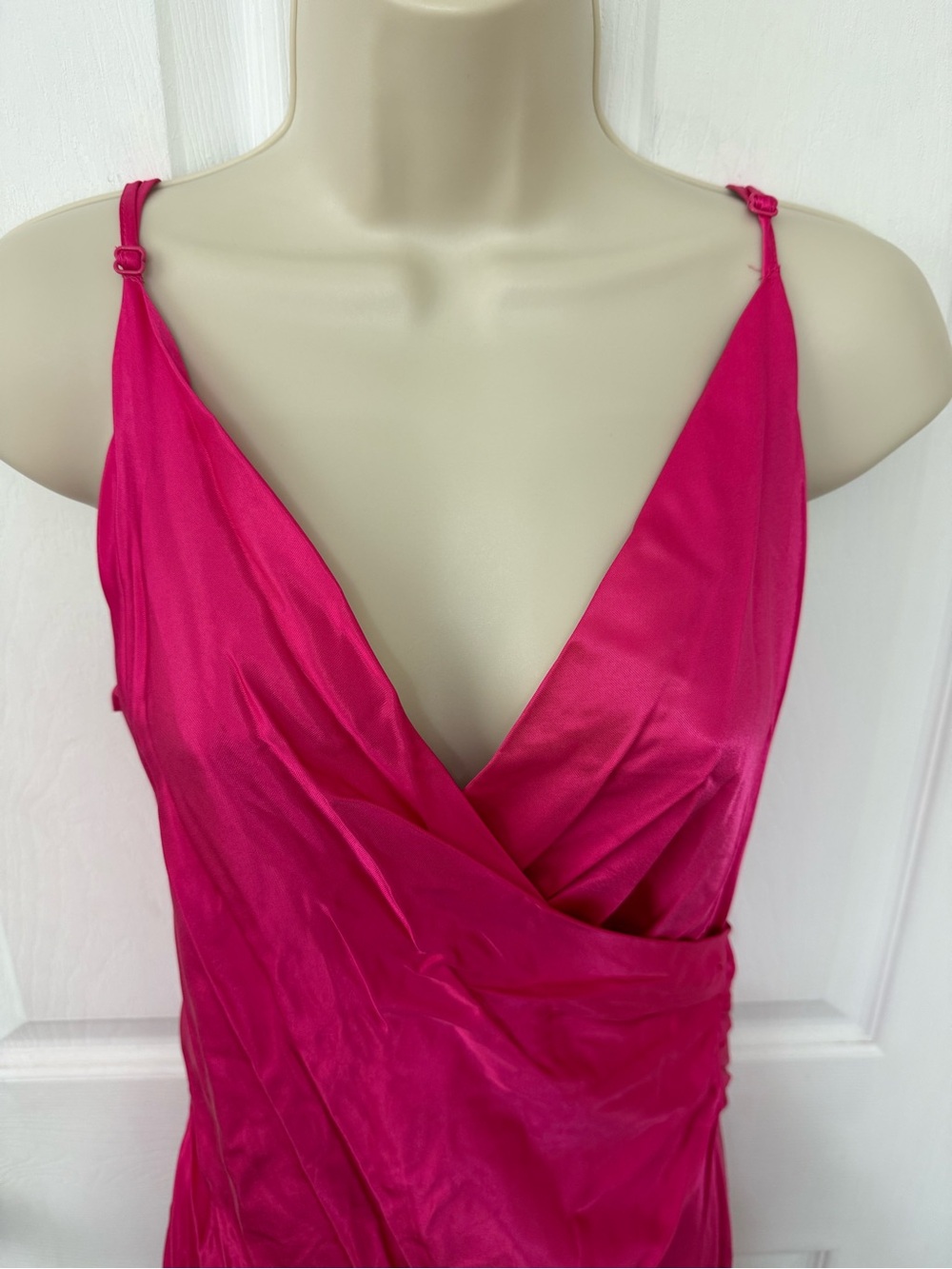 NWT Zara Fuchsia Satin Wrap Maxi Slip Dress Ruched Side Medium - Picture 5 of 13